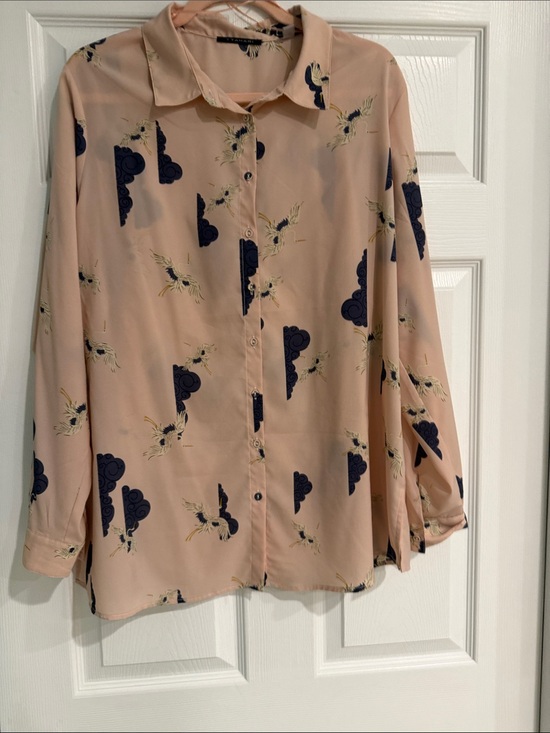 Tahari Tops - Tahari Light Pink Blouse with Navy Floral Print size XL